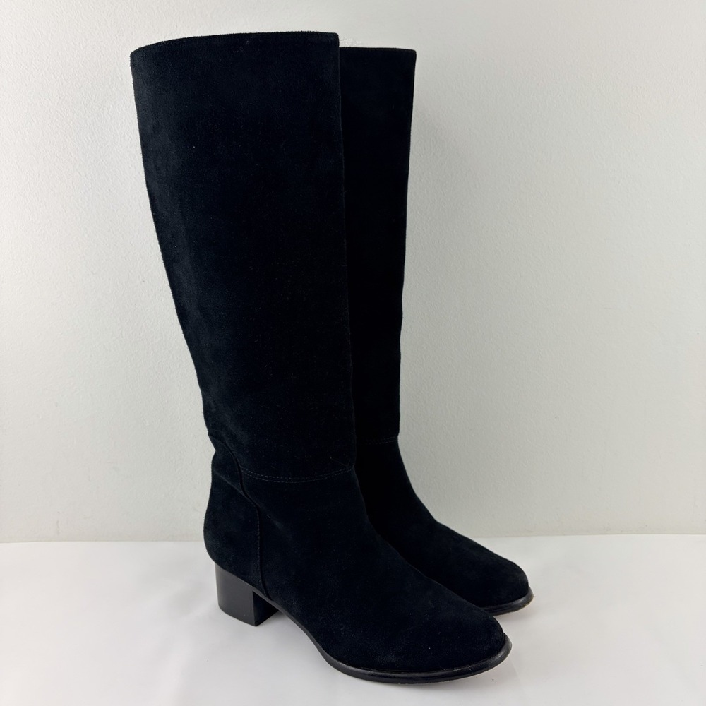 Joie Black Suede Knee High Boots Size 35 Leather Sole Low Heel Women's